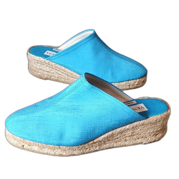 Venezia Shoes - NWOT Venezia Silk Espadrilles Wedge Heel NOS Size 8 Striking Blue Handmade Y2K